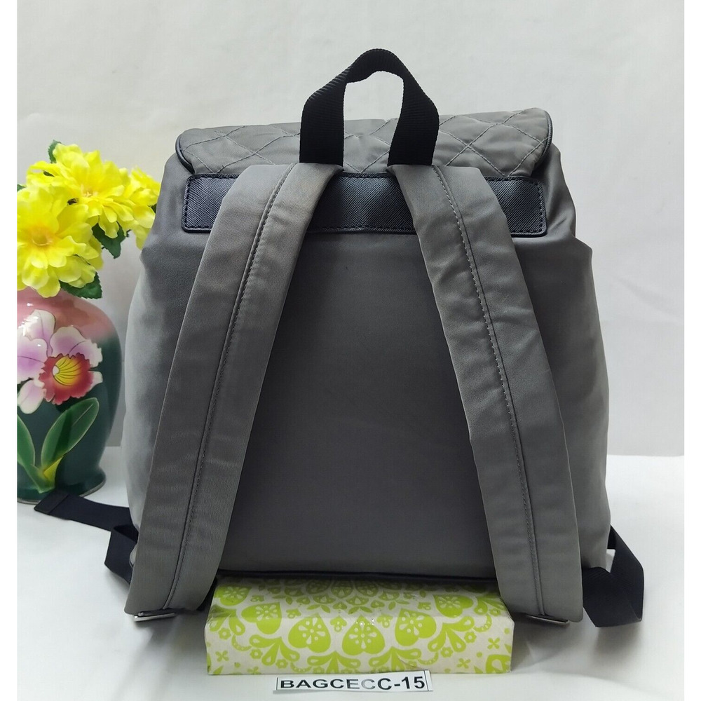 Michael Kors Kieran Dark Gray Nylon Quilted Pockets Drawstring Backpack - Picture 2 of 16